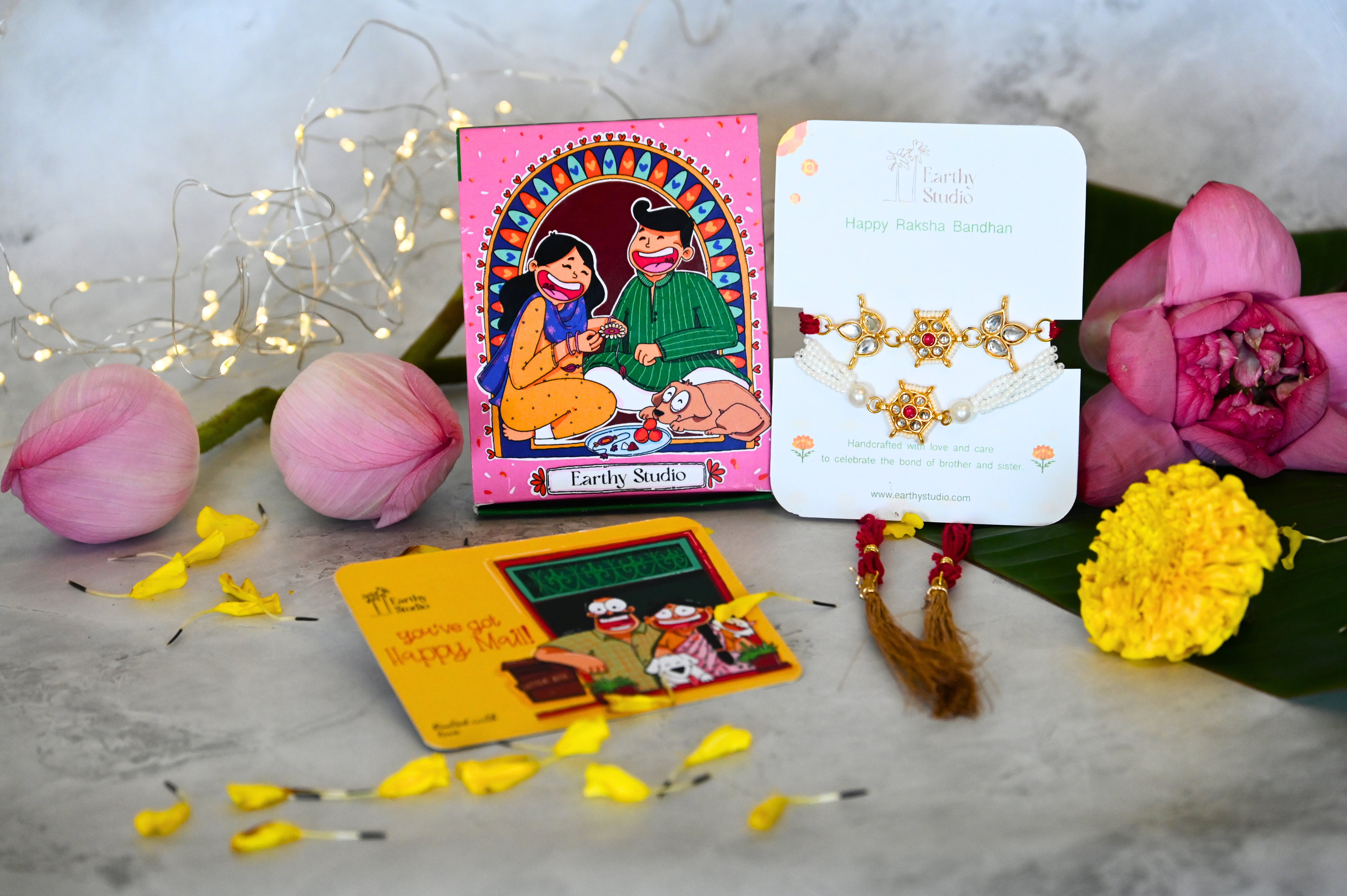 Studded Kundan Bhaiya Bhabhi Rakhi Hamper